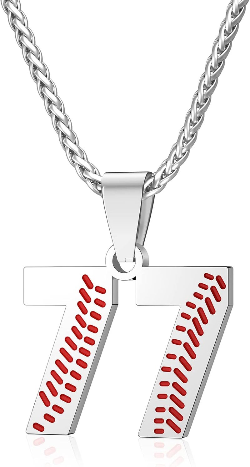 Wikavanli Personalized Baseball Jersey Number 00-99 Necklace - Stainless Steel Baseball Chain Pendant Necklace - Team Jewelry Gift for Boys, Girls, Men, Women - Image 1